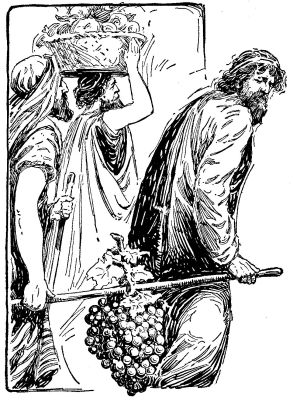 A cluster of grapes so large that two men carried it. A cluster of grapes so large that two men carried it.