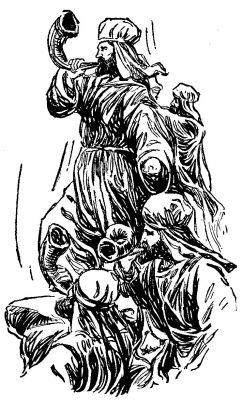 The men blew their trumpets with a mighty noise. The men blew their trumpets with a mighty noise.